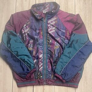 Vintage 80s OutBrook Women’s XL Colorful Zip Up Tracksuit Jacket Purple Green